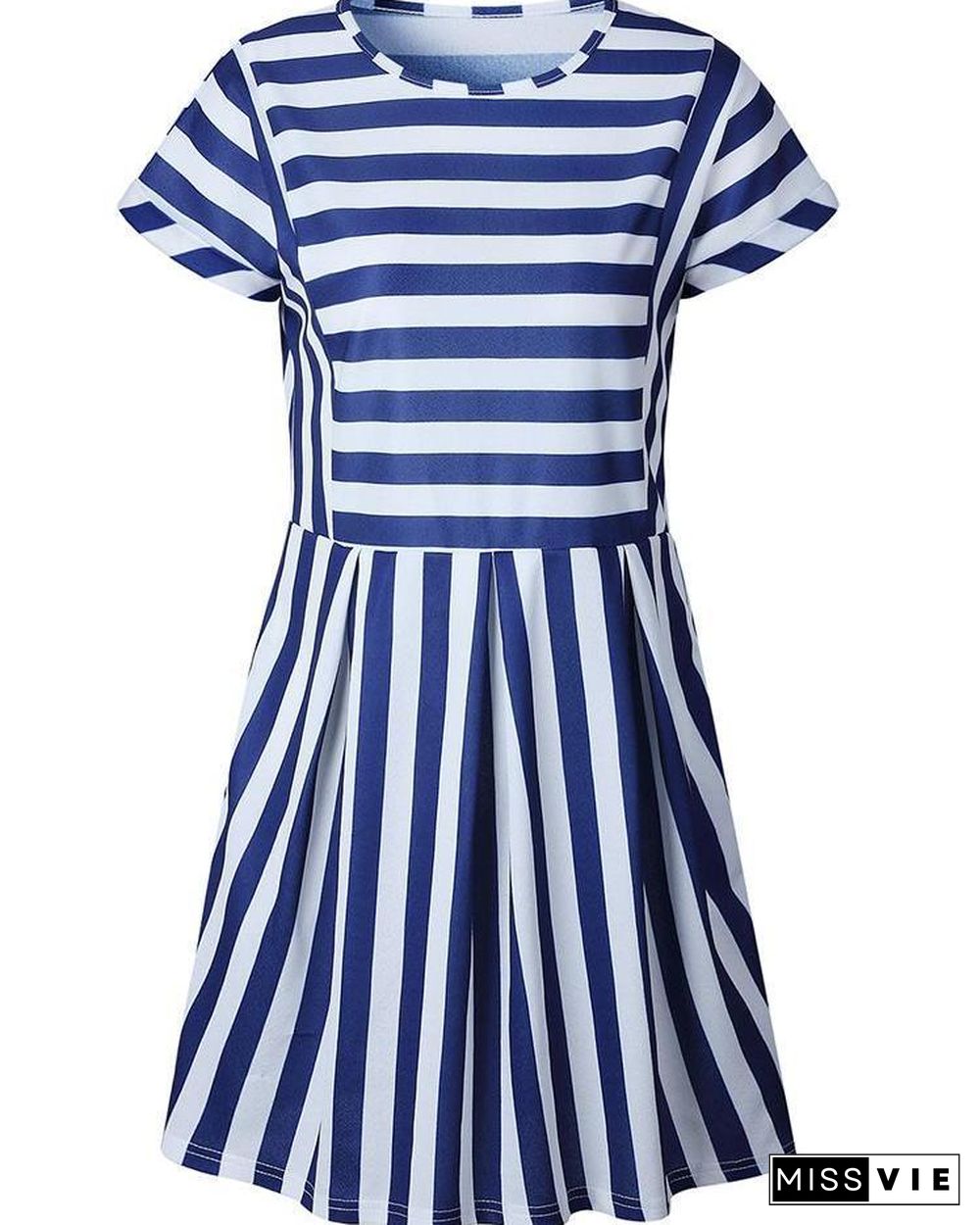 Striped Short Sleeve Casual Tunic Dress P15597