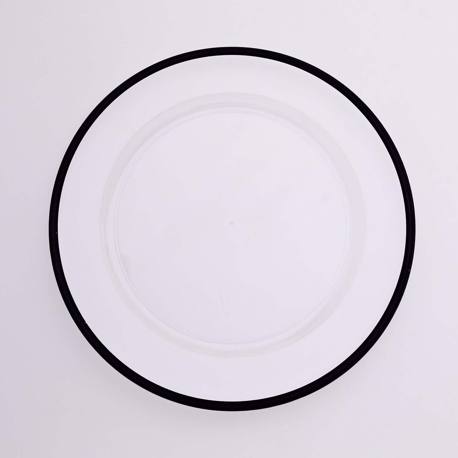 10 Pack Clear Economy Plastic Charger Plates With Black Rim, Round Dinner Chargers Event Tabletop Decor - 12