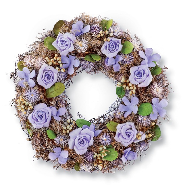 Collections Etc Natural Lavender Rose And Berries Hanging Wreath