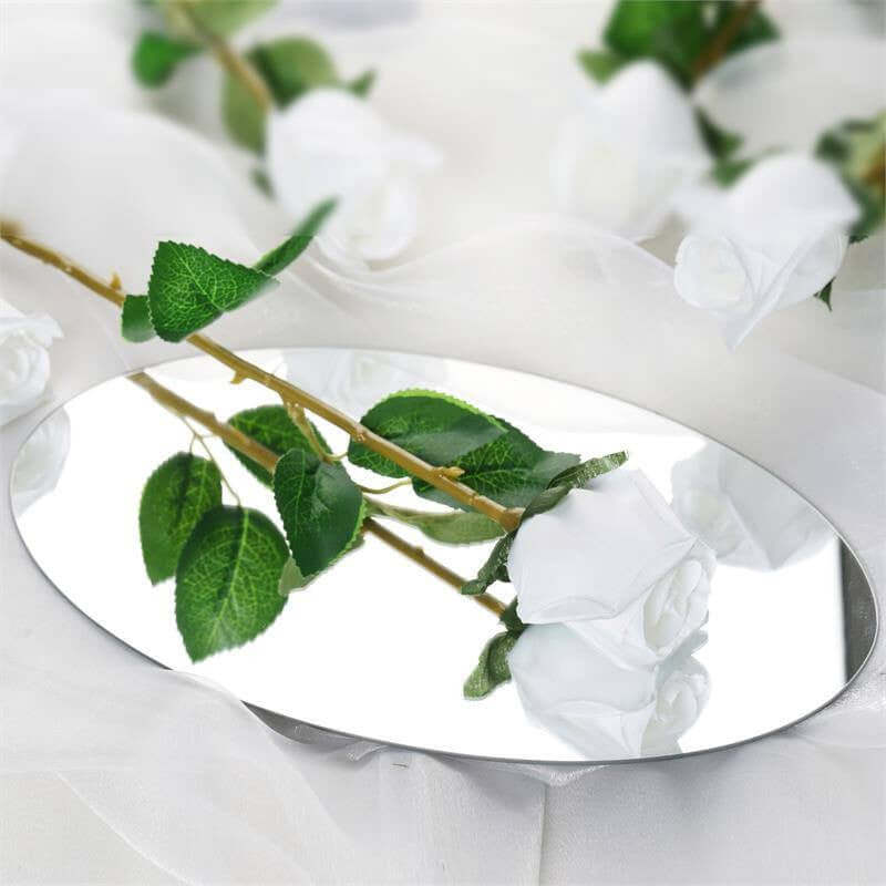 24pcs White Long Stem Artificial Silk Roses Flowers 31