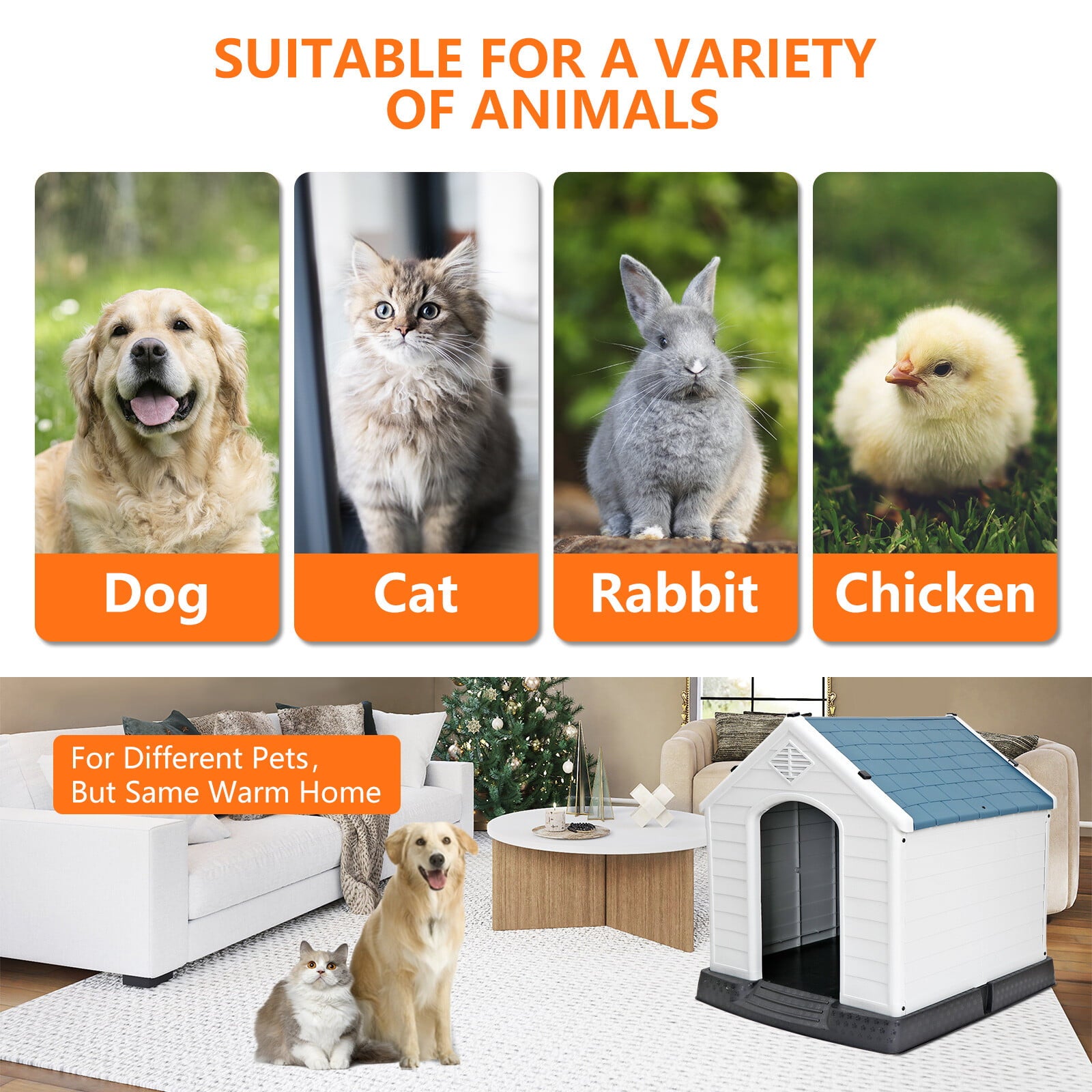 ZENSTYLE Large Dog House Insulated Waterproof Pet Kennel Shelter Indoor Outdoor