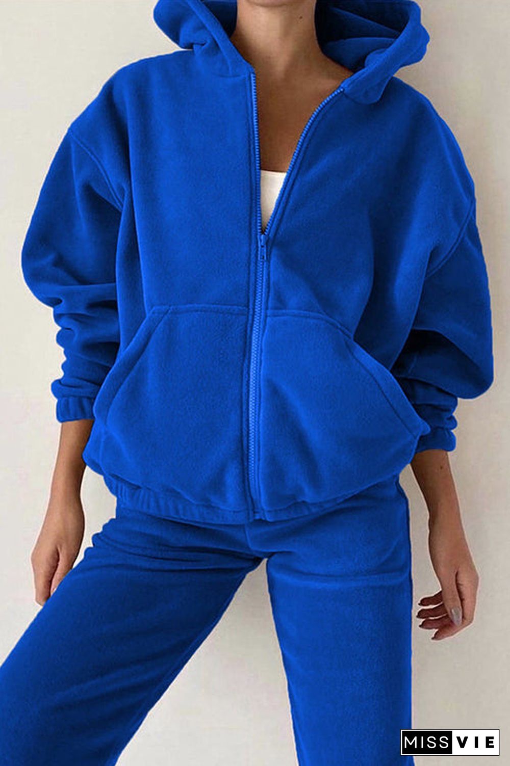 Zip Up Hooded Jacket Sweatpants Sports Set