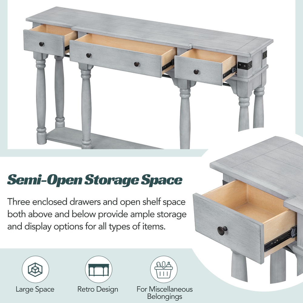 New Retro Style Console Table with 3 Storage Drawers and Bottom Shelf  Entryway Table Sofa Table for Hallway  Living Room