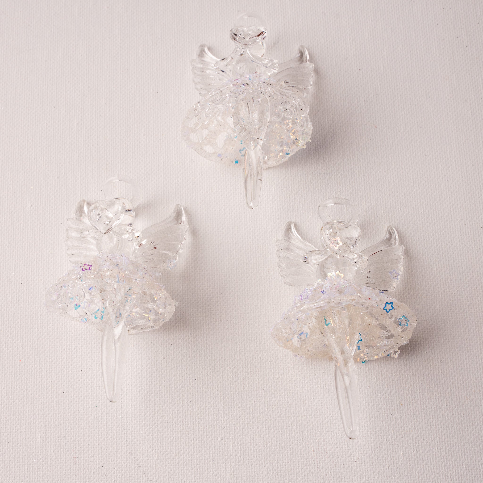 3 Angels With White Glitter Ornament Set Of 12