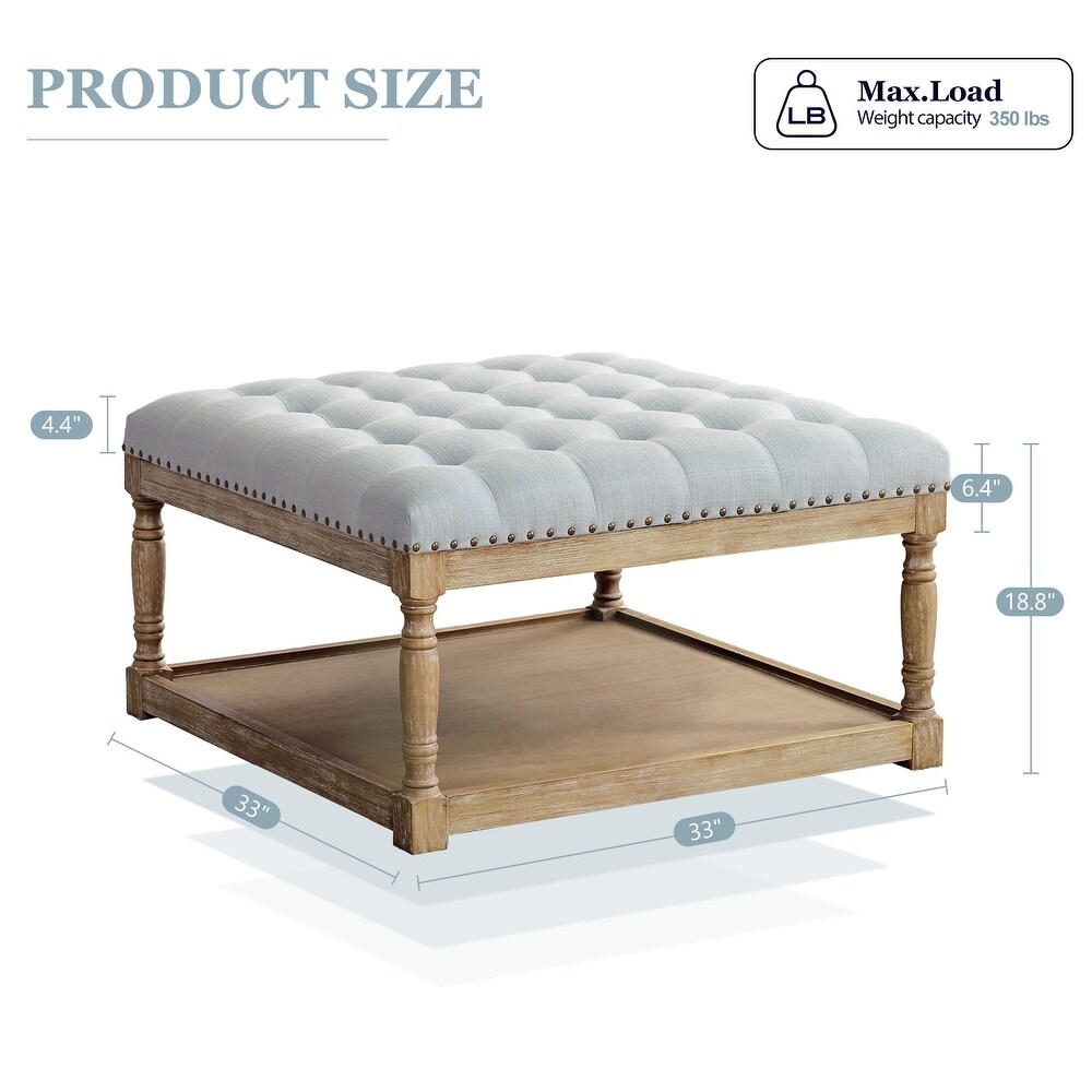 Tufted Textile Shelved Ottoman Table Brown/ Beige/ Light Blue