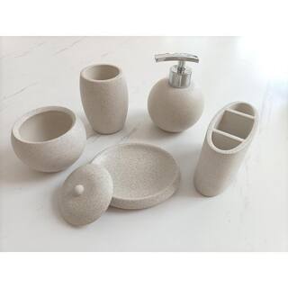 Aoibox 5-Piece Bath Accessory Set Concrete Terrazzo Bathroom Accessory Combo in Sandstone White SNMX4743