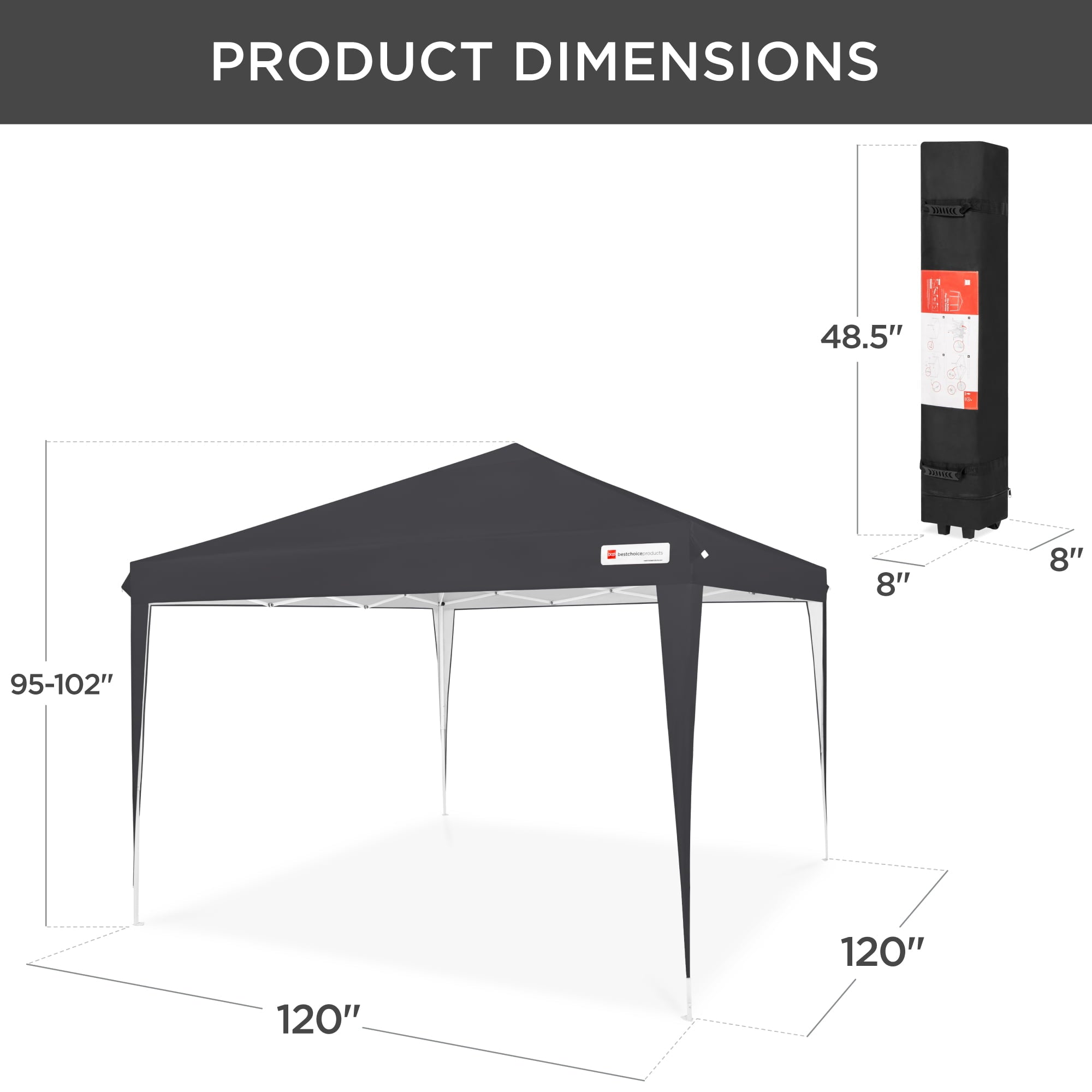 Best Choice Products Outdoor Portable Adjustable Instant Pop Up Gazebo Canopy Tent w/ Carrying Bag, 10x10ft - Black