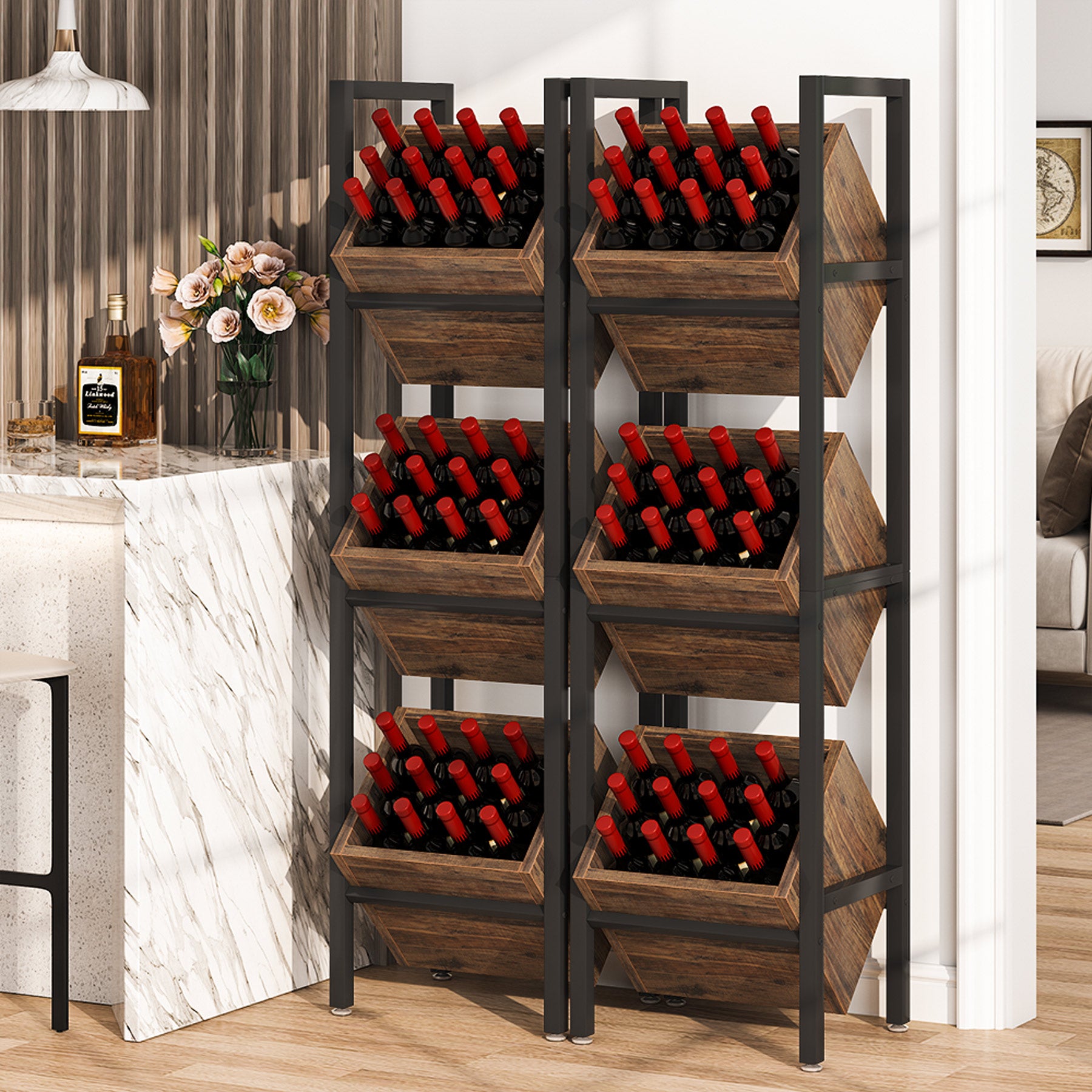 Industrial Wine Rack, 3 Tier Freestanding Wine Storage Stand