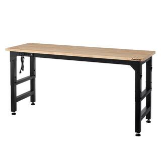 Husky 6 ft. Adjustable Height Solid Wood Top Workbench in Black for Heavy Duty Welded Steel Garage Storage System HTC1000004