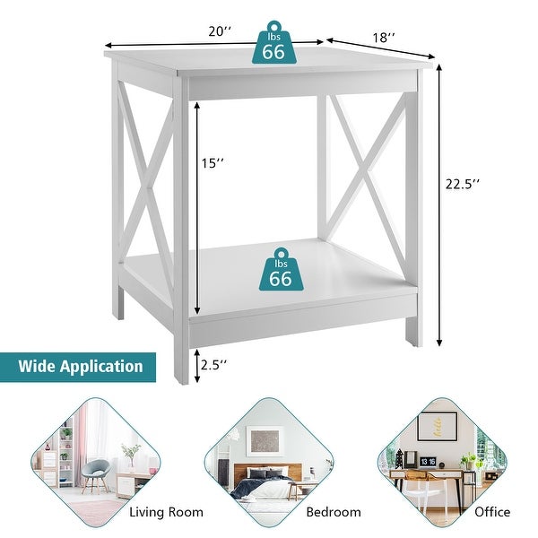 Costway Side Table 2 Tie Coffee Tea End Table Wooden Nightstands - 20''x 18''x 22.5''