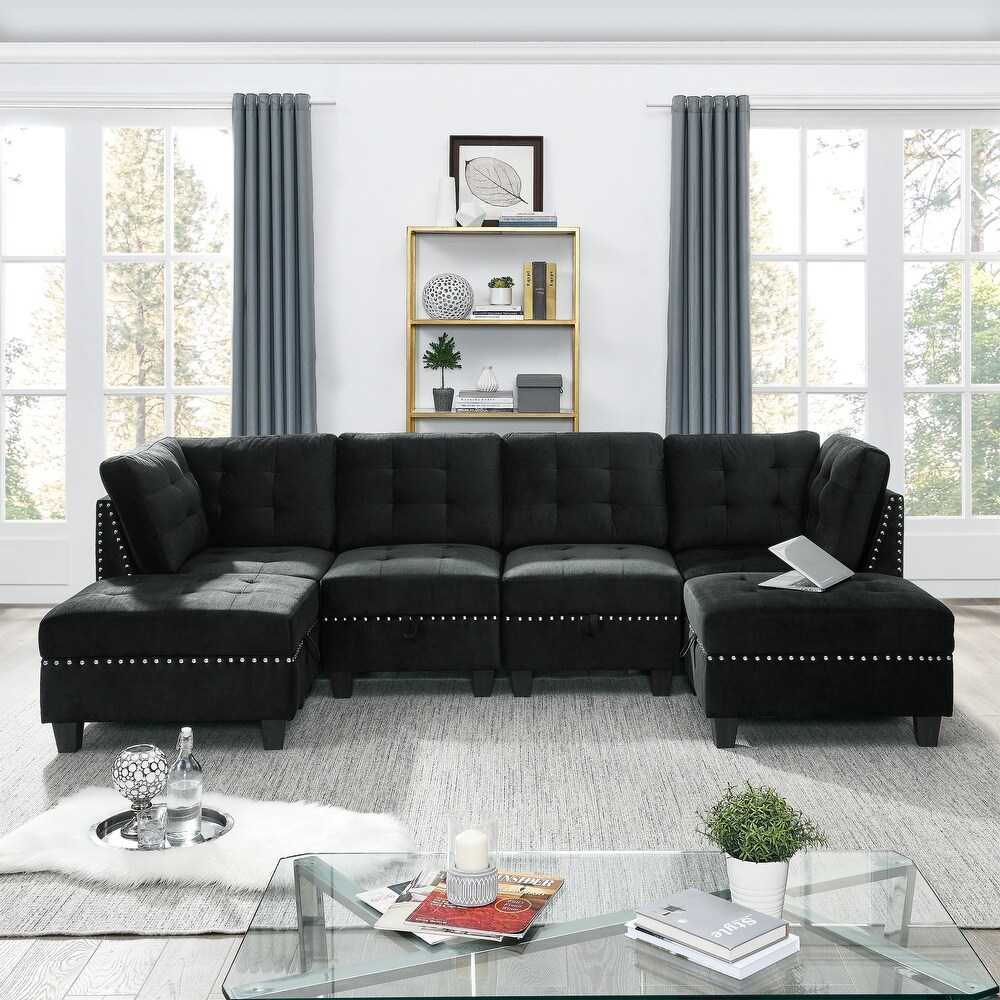 U Shape Modular Sectional Sofa with Copper Nail Detailing