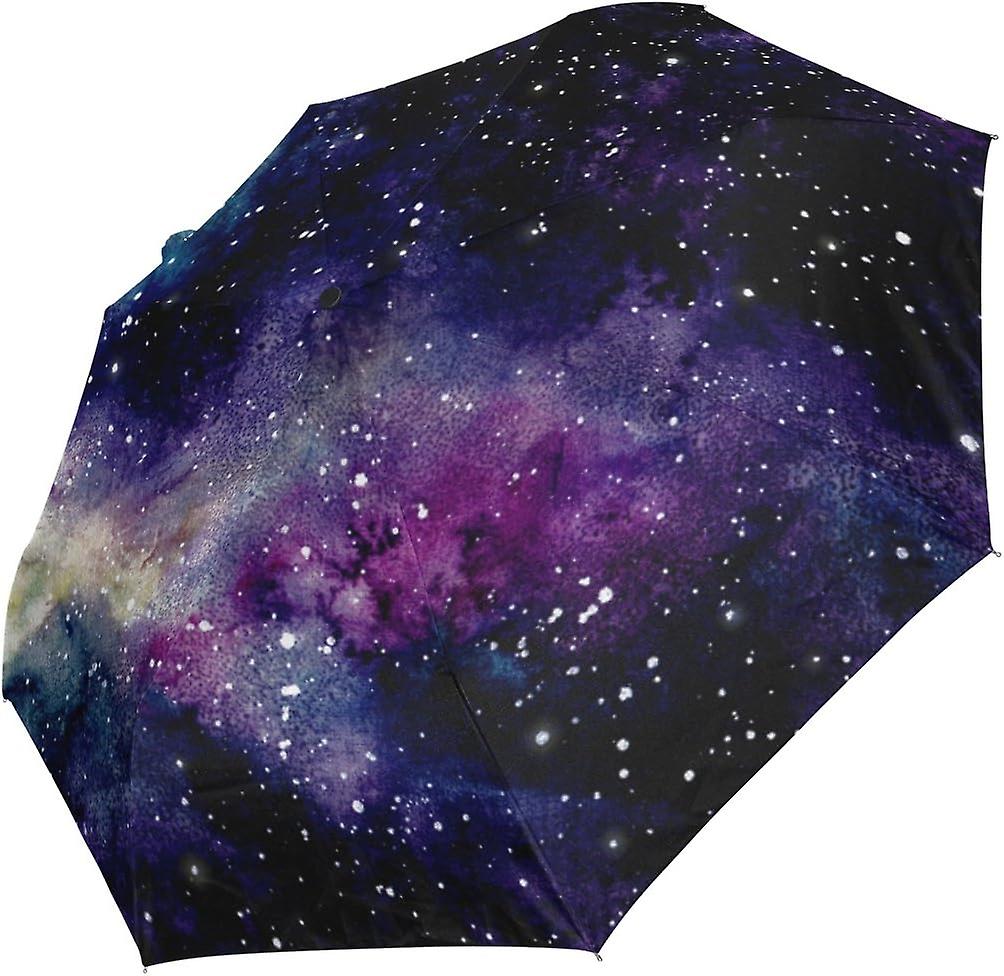 Top Carpenter Starry Sky Nebula And Yellow Shine Anti Uv Windproof Travel Umbrella Parasol With Auto Open/close Button