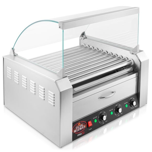 Electric Hot Dog Roller Grill Cooker Machines with Bun Warmer and Cover - Silver