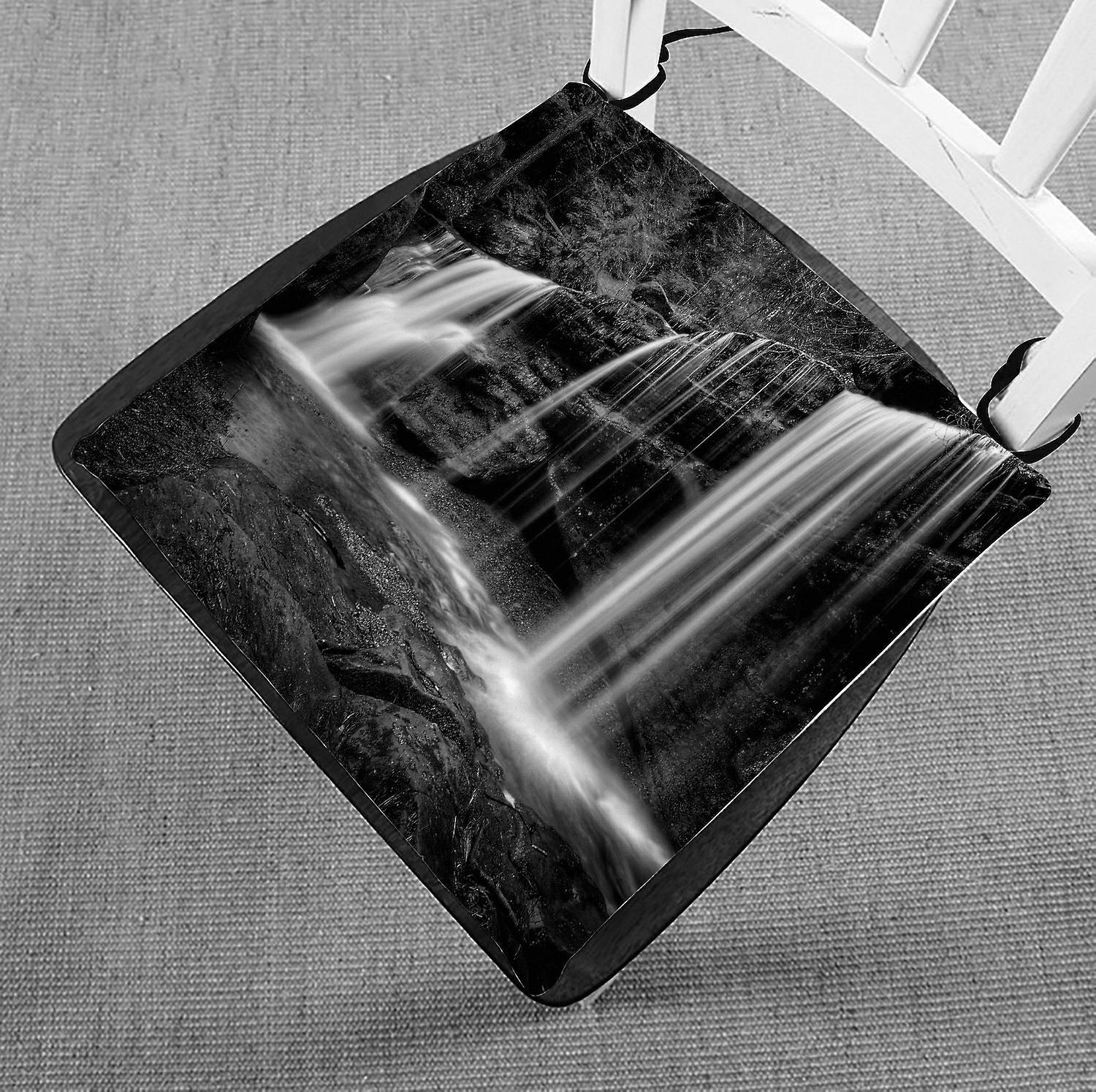 Natural Landscape Chair Pad， A Hidden Waterfall In Hocking Hills Ohio In Black And White Seat Cushion Chair Cushion Floor Cushion 45x45 Cm