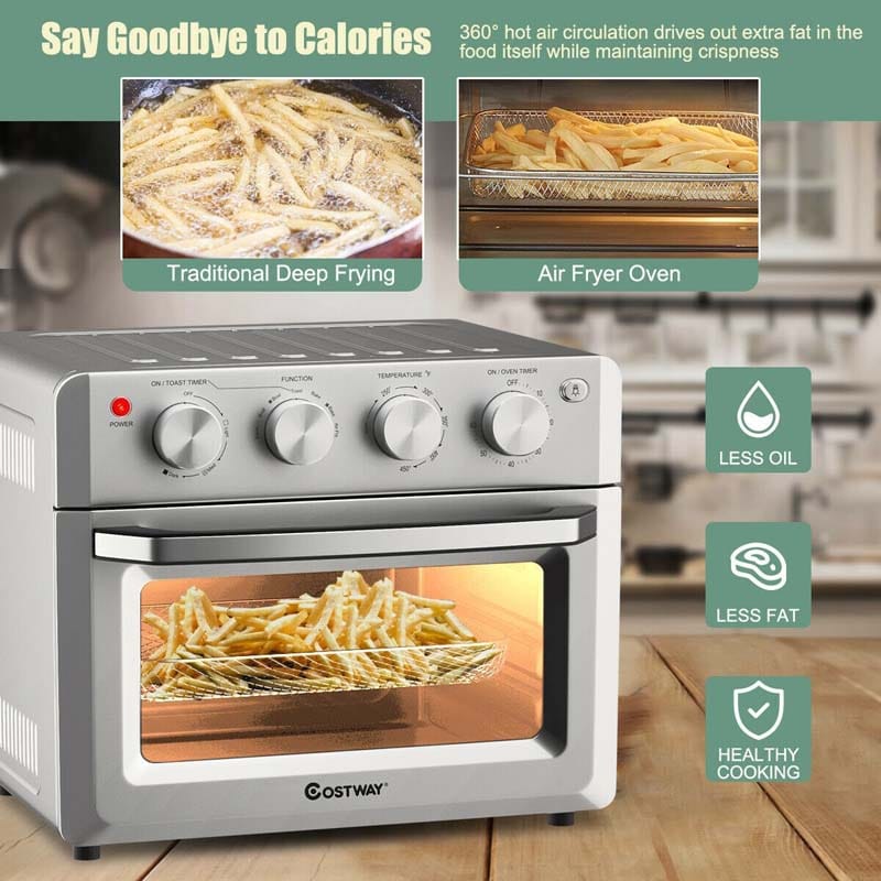 19 QT Toaster Oven Countertop, 7-in-1 1550W Convection Air Fryer with Timer, Temperature Control, 5 Accessories