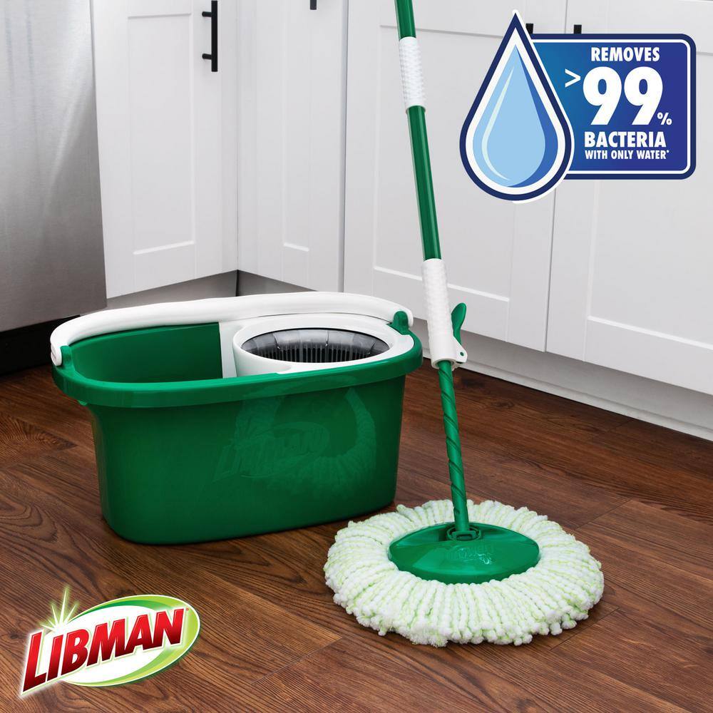 Libman Microfiber Tornado Wet Spin Mop and Bucket with 3 Refills  Microfiber Flat Mop with 2-Piece Handle with 1 Refill 1608