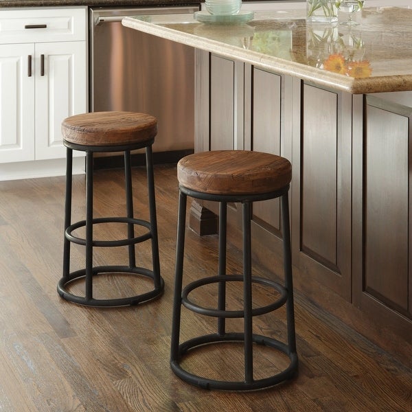 Carbon Loft Horseshoe Reclaimed Wood and Iron Stool