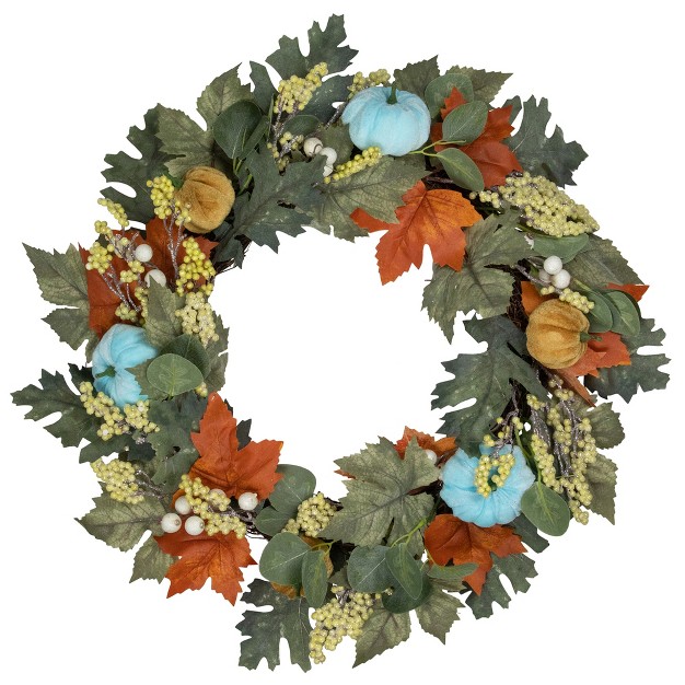 Northlight Green And Orange Foliage And Gourds Thanksgiving Artificial Wreath 22 inch