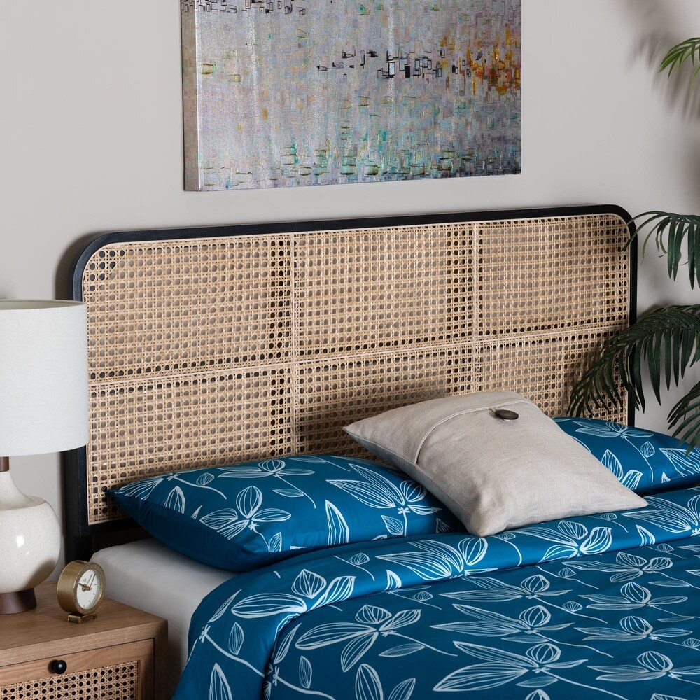 bali   pari Lainer Modern Bohemian Bayur Wood and Natural Rattan Headboard