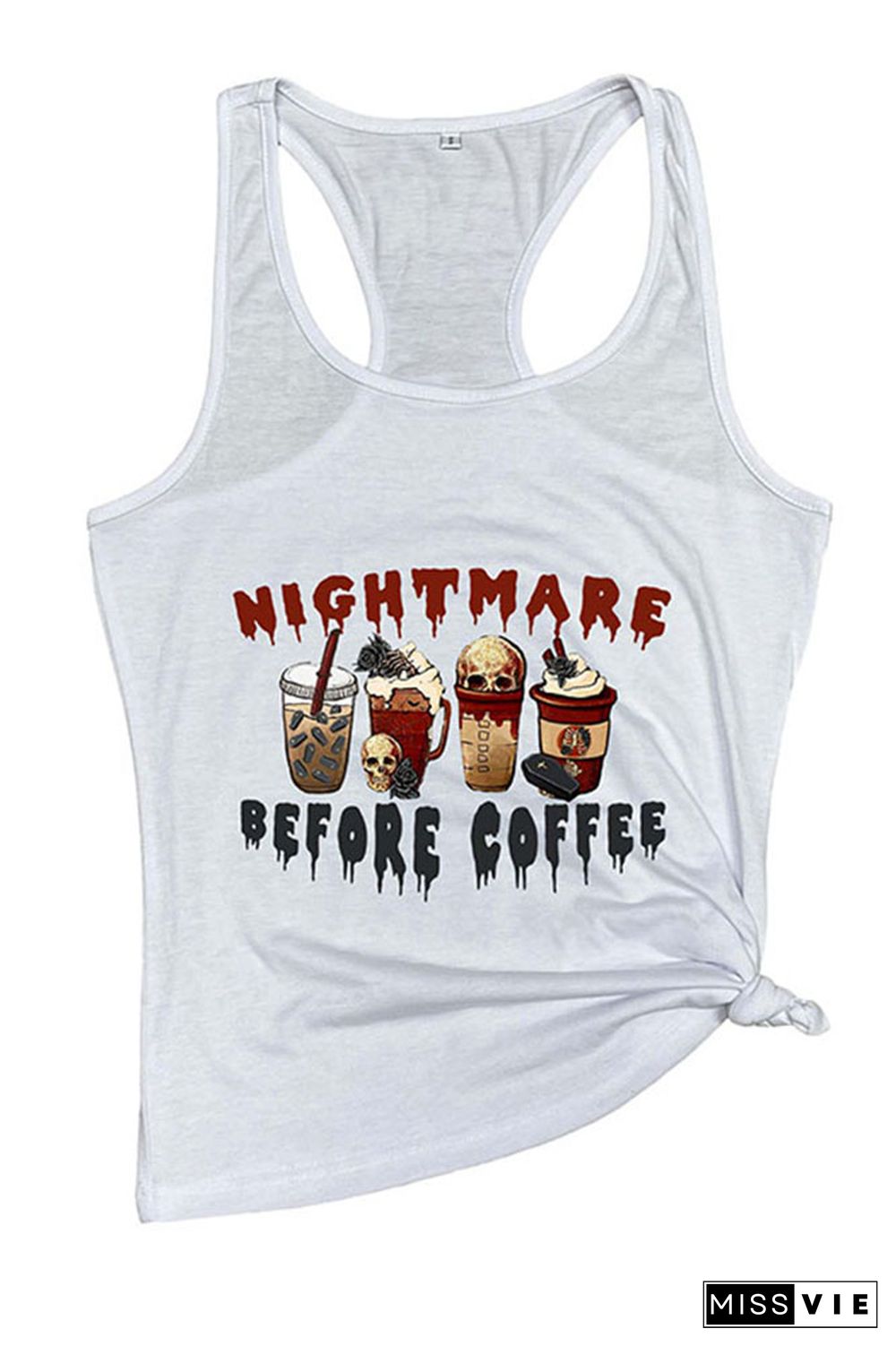 Nightmare Before Coffee Halloween Vibes O-neck Sleeveless Tank Top Wholesale