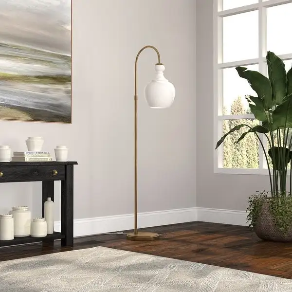 Verona Arc Floor Lamp with White Milk Glass Shade