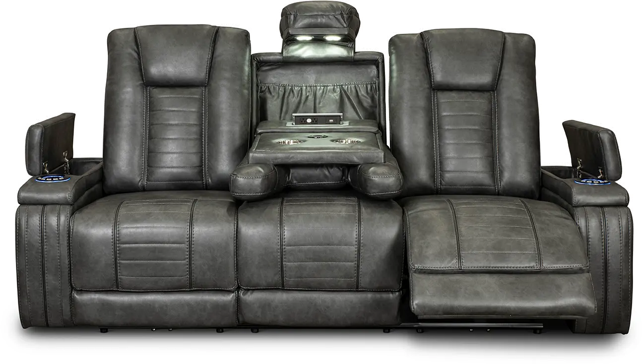 Megan Tinsmith Gray Power Reclining Sofa with Drop Down Console