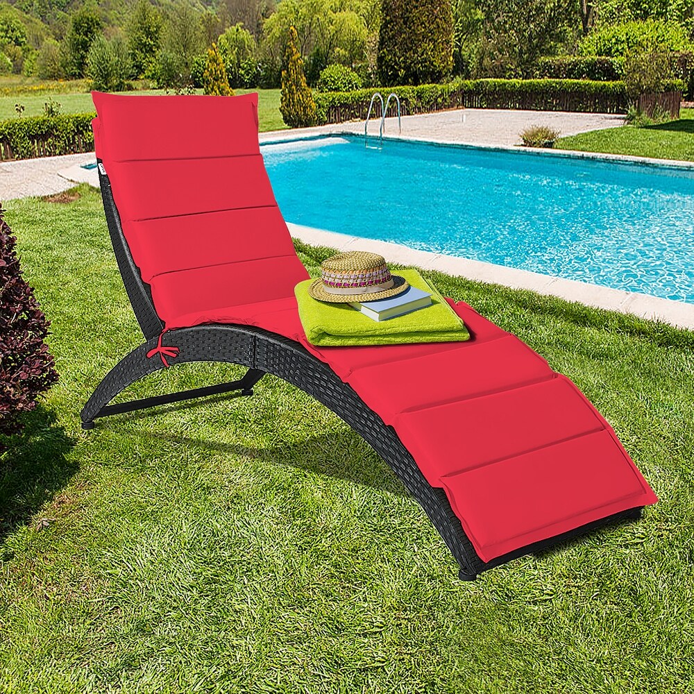 Costway 2PCS Folding Patio Rattan Lounge Chair Chaise Cushioned