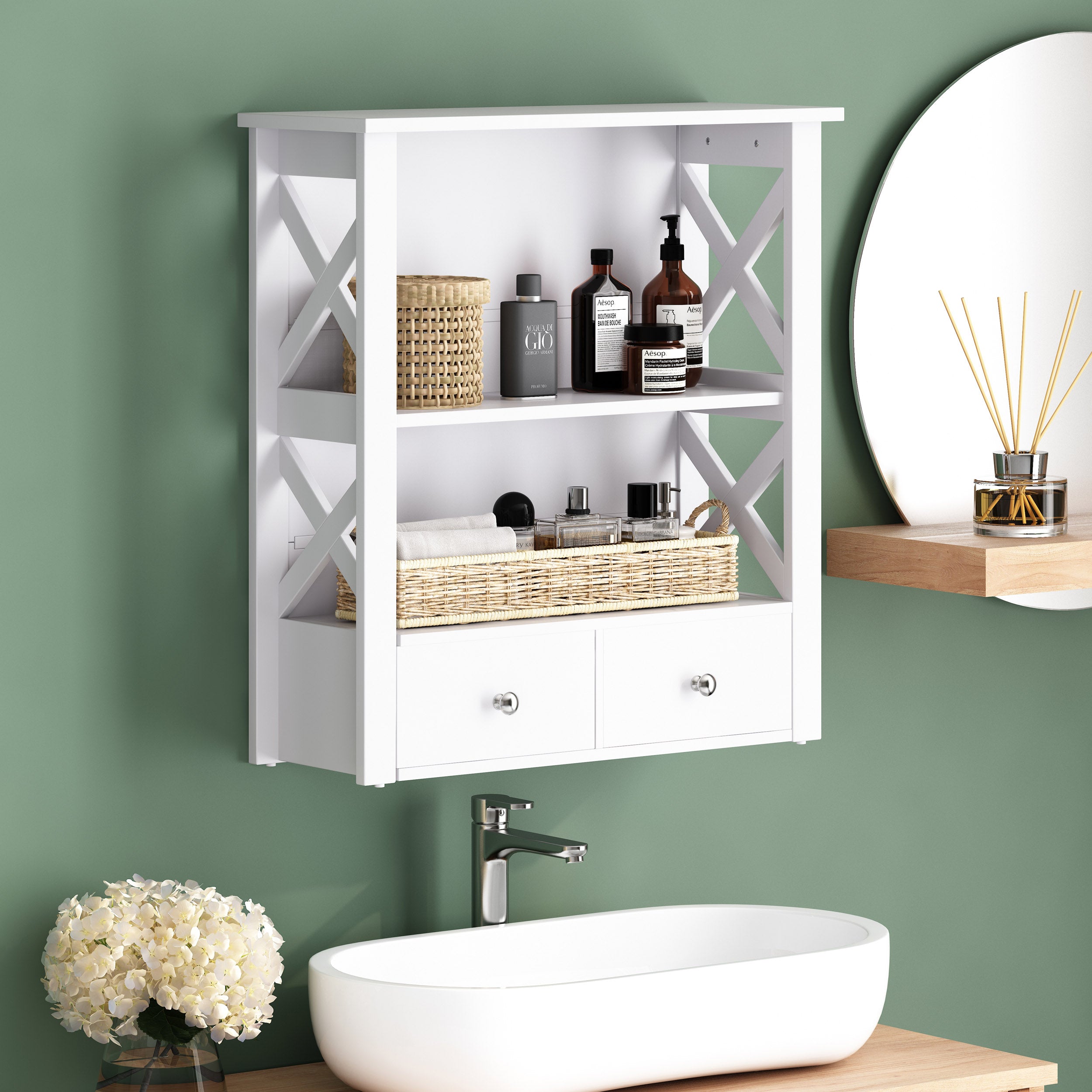 Lewis Modern Wall-Mounted Bathroom Storage Cabinet with Drawers