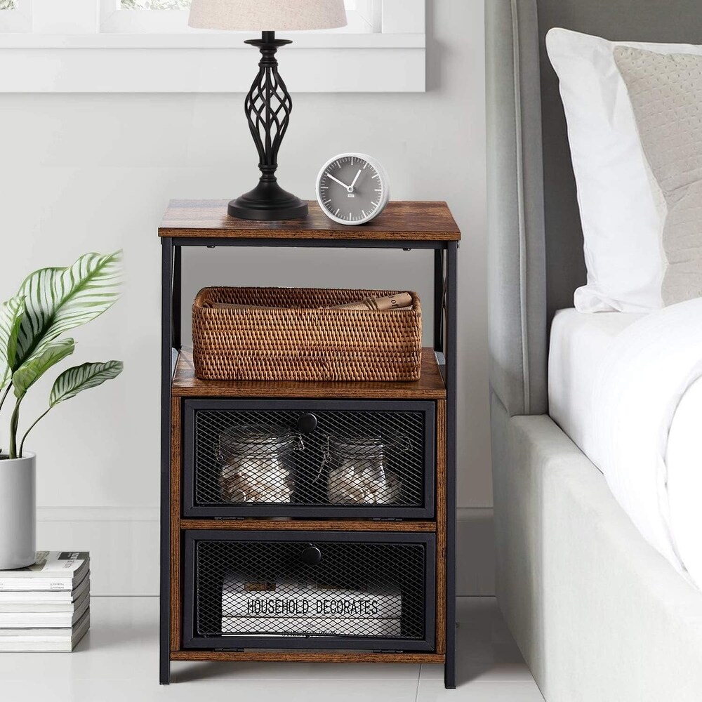 Modern Nightstand with 3 tier Storage Shelves  Brown Nightstands/Black Nightstands (Set of 2)