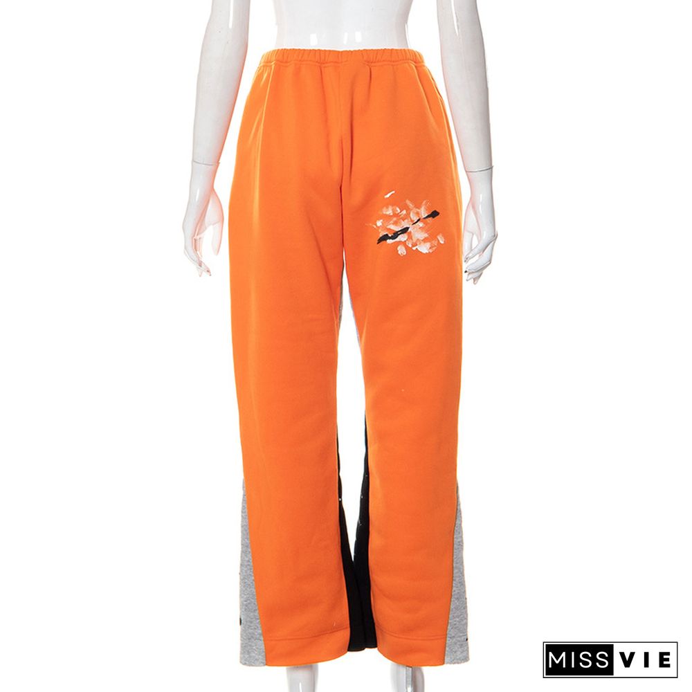 Loose Fitting High Waist Graffiti-print Lounge Pants