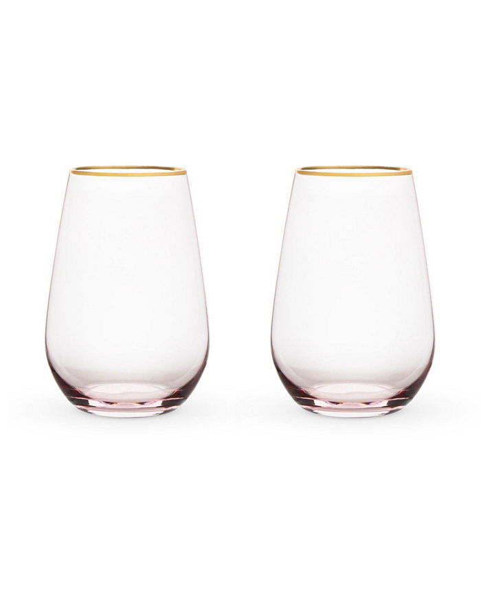 Twine Rose Crystal Stemless Wine Glass Set of 2