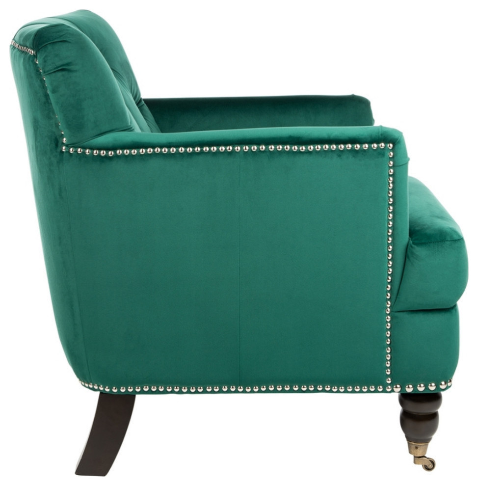 Leonard Tufted Club Chair  Emerald/Espresso   Eclectic   Armchairs And Accent Chairs   by Rustic Home Furniture Deco  Houzz