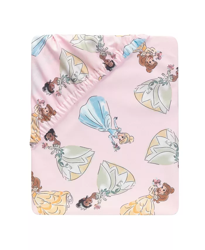 Lambs and Ivy Disney Princesses Pink Fitted Crib Sheet - Belle Tiana Cinderella