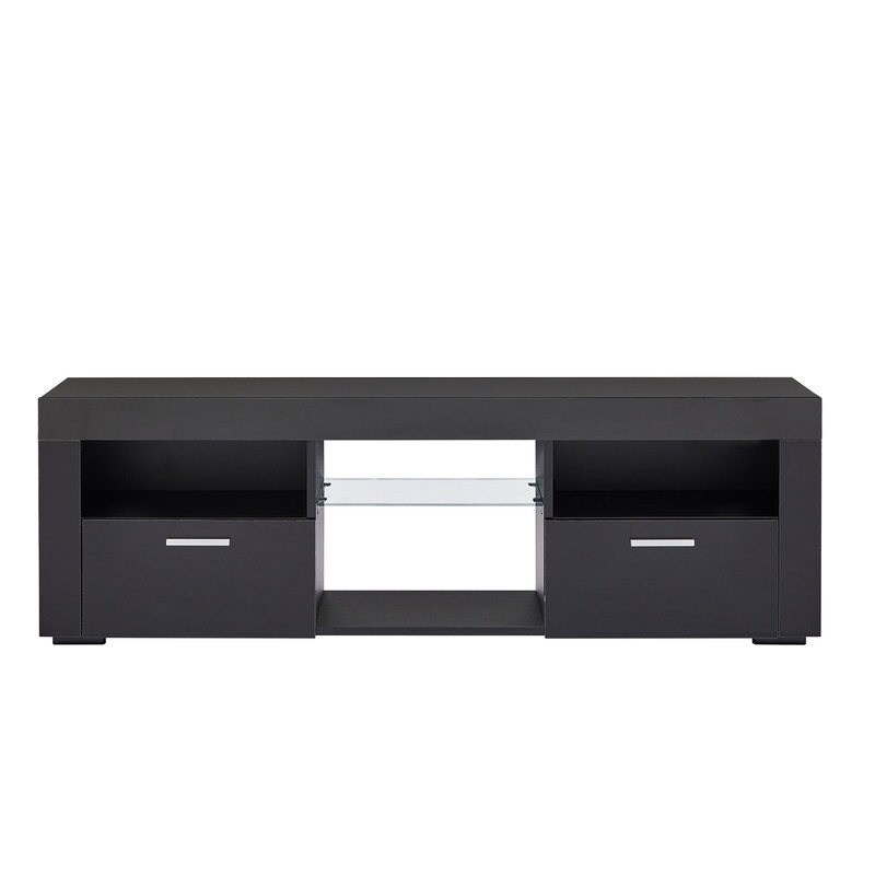 Modern entertainment center with LED lights  high light media TV console with tempered glass shelf