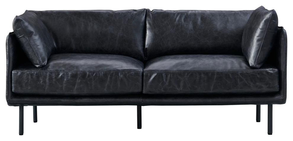 Venezia Industrial Modern Love Seat   Slate Leather   Industrial   Loveseats   by Crafters and Weavers  Houzz