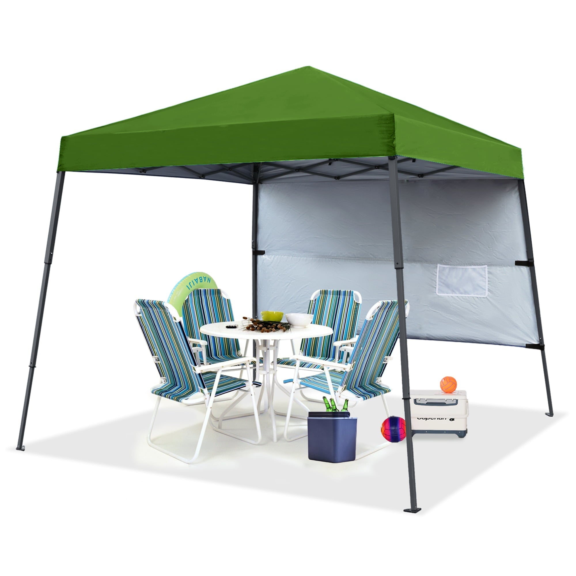 ABCCANOPY 10 ft x 10 ft Outdoor Pop up Slant Leg Canopy Tent with 1 Sun Wall and 1 Backpack Bag - Green