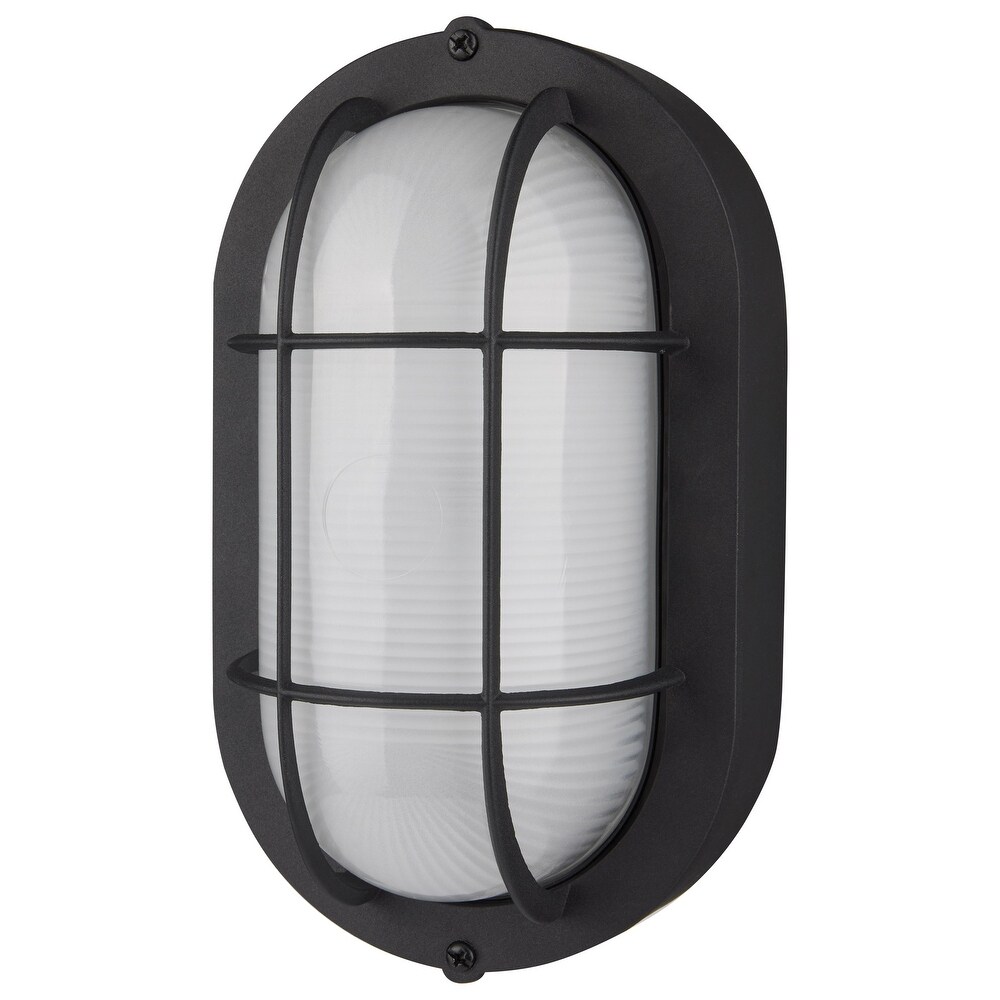 LED Small Oval Bulk Head Fixture Black Finish with White Glass