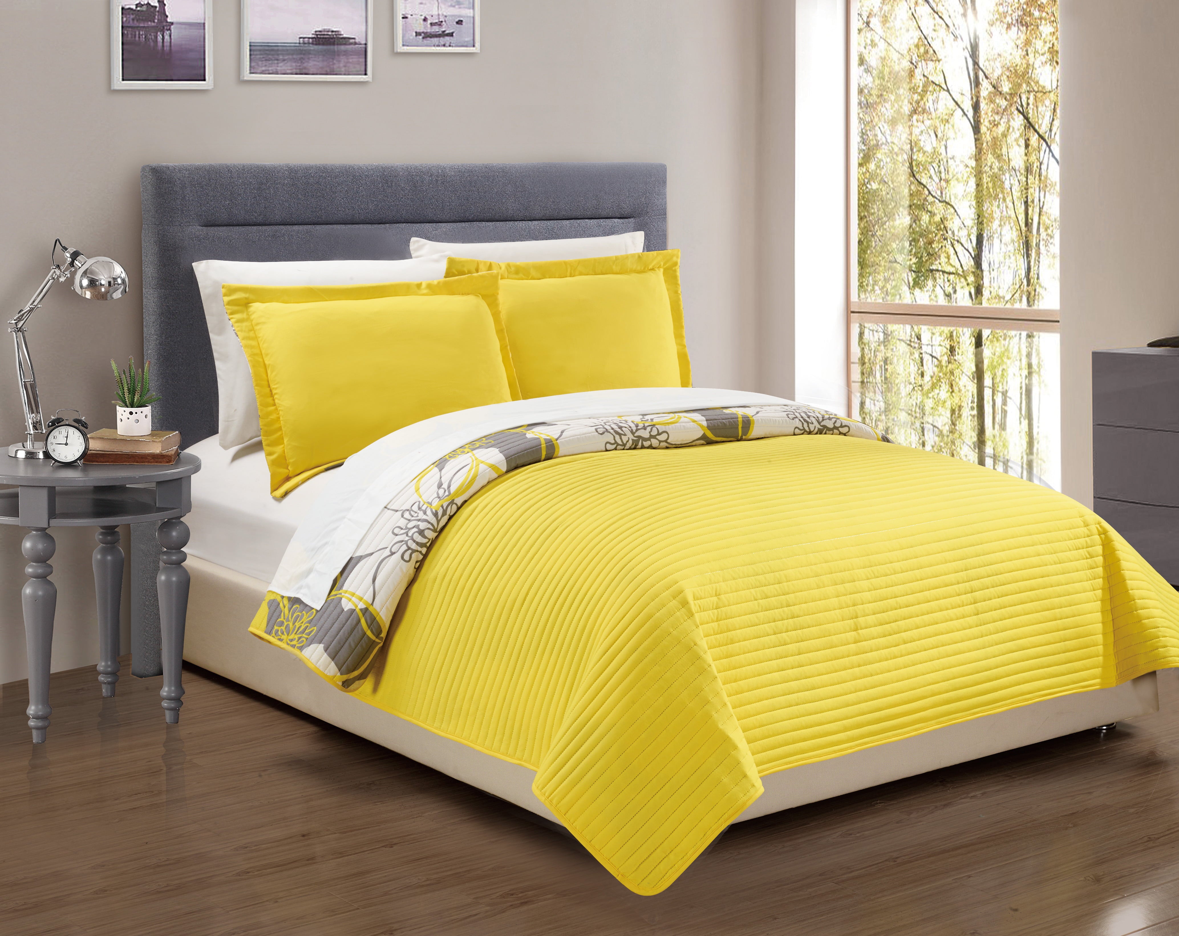 Chic Home Chase 3-Piece Abstract Quilt Set， King， Yellow