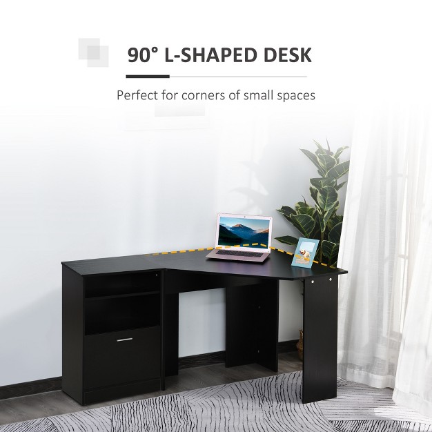 Homcom 2 Piece Corner Computer Desk Workstation With Printer Stand Storage Cabinet