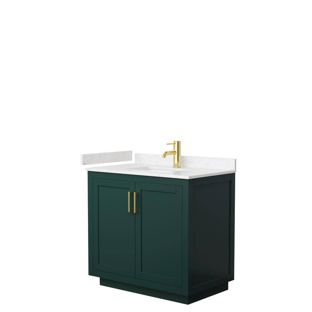 Wyndham Collection Miranda 36 in. W x 22 in. D x 33.75 in. H Single Bath Vanity in Green with Carrara Cultured Marble Top WCF292936SGDC2UNSMXX