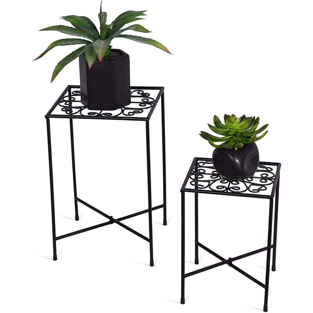 BirdRock Home Indoor/Outdoor Black Metal Plant Stands (Set of 2) 11220