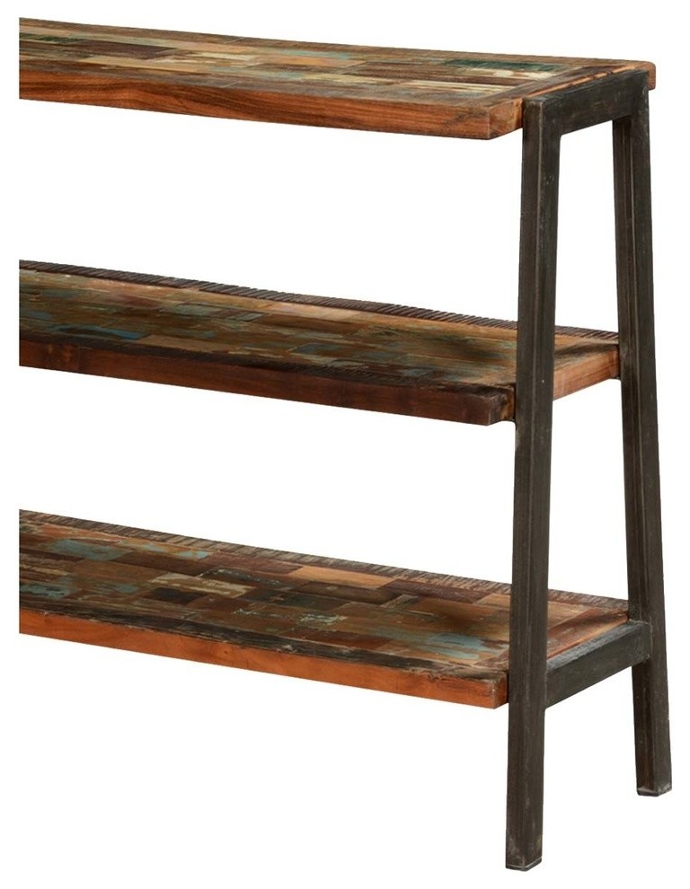 Painted Bricks Reclaimed Wood  ampIron 3 Open Shelf Console Table   Industrial   Console Tables   by Sierra Living Concepts Inc  Houzz