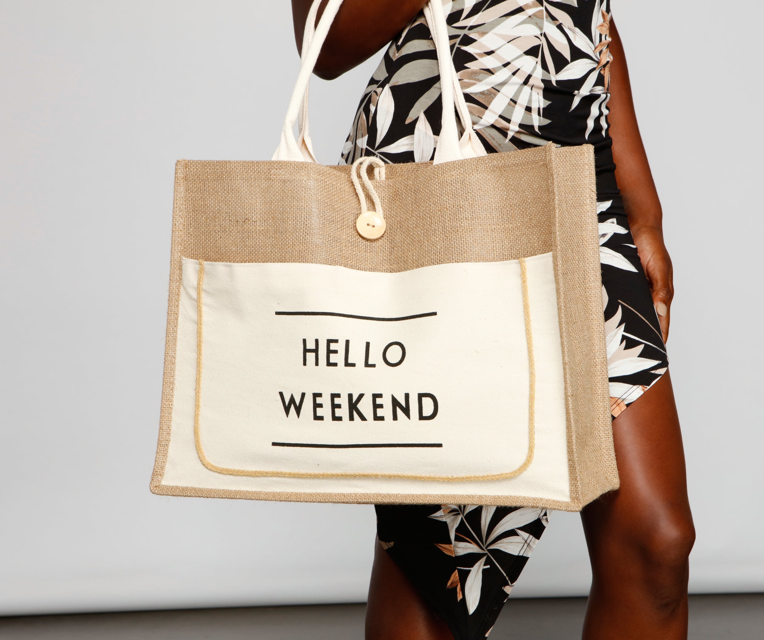 Hello Weekend Straw Tote Bag