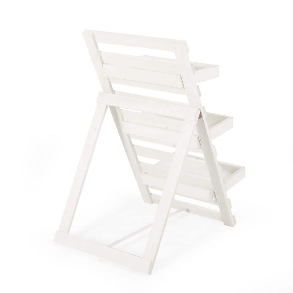 Noble House Wilnona 3-Tier Matte White Firwood Outdoor Plant Stand 106975