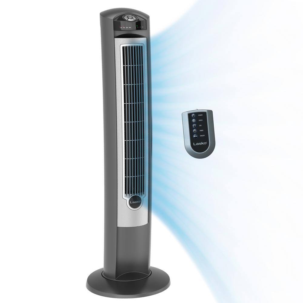 Lasko Wind Curve 42 in. 3-Speed Oscillating Platinum Tower Fan with Fresh Air Ionizer and Remote Control 2551