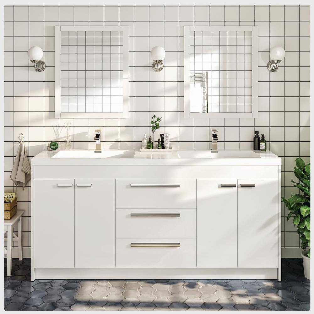 Eviva Lugano 72 in. W x 19 in. D x 34 in. H Double Bathroom Vanity in White with White Acrylic Top with White Sinks EVVN1700-8-72WH