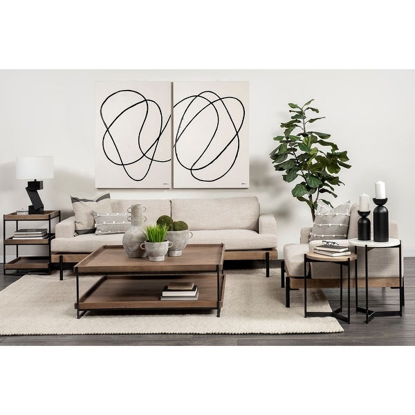 Larkin II Medium Brown Solid Wood and White Marble w/ Black Iron Frame Nesting End / Side Tables (Set of 2)