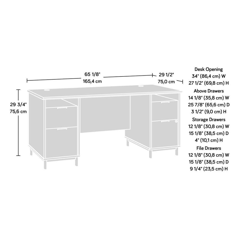 SAUDER Portage Park 64.118 in. Kiln Acacia Executive Desk with Metal Base 426018