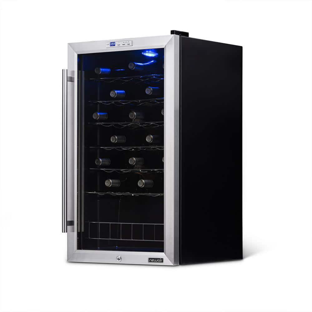 NewAir Single Zone 33Bottle Freestanding Wine Cooler Fridge with Exterior Digital Thermostat and Chrome Racks Stainless Steel