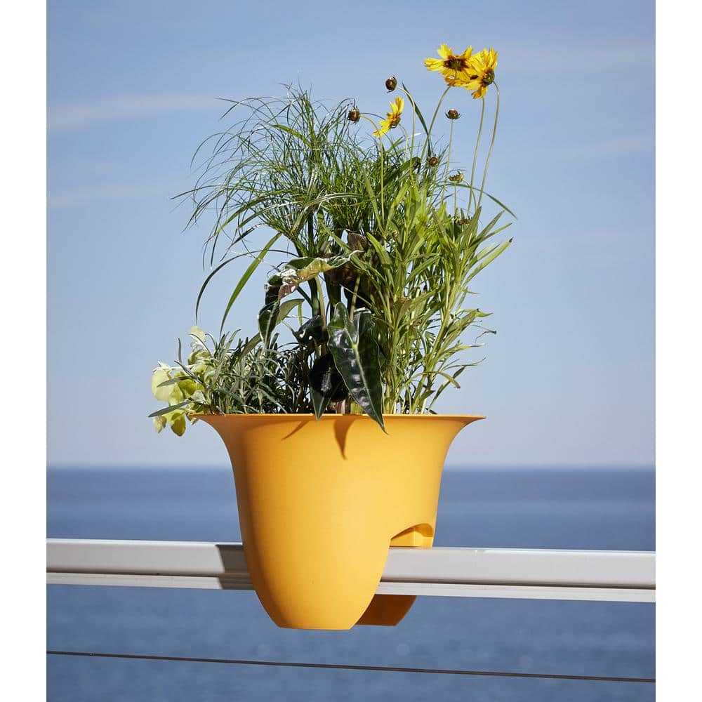 Bloem Modica 12 in. Earthy Yellow Plastic Deck Rail Planter MR1223